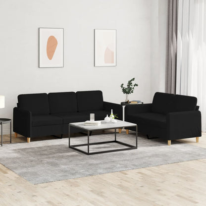 Set di Divani 2 pz con Cuscini Nero in Tessuto | homemem39