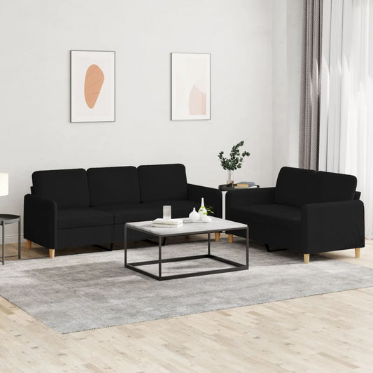 Set di Divani 2 pz con Cuscini Nero in Tessuto | homemem39