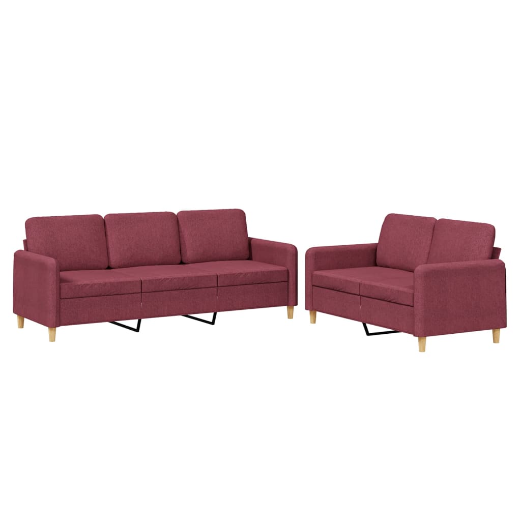Set di Divani 2 pz con Cuscini Rosso Vino in Tessuto - homemem39