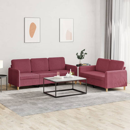 Set di Divani 2 pz con Cuscini Rosso Vino in Tessuto - homemem39