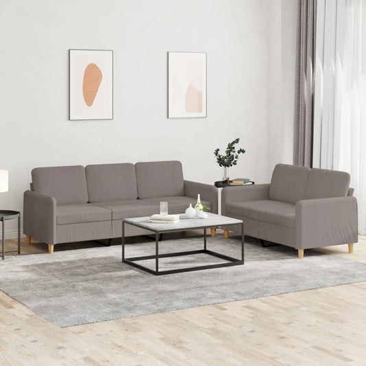 Set di Divani 2 pz con Cuscini Tortora in Tessuto | homemem39