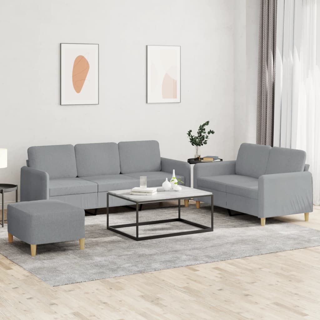Set di Divani 3 pz con Cuscini Grigio Chiaro in Tessuto - homemem39