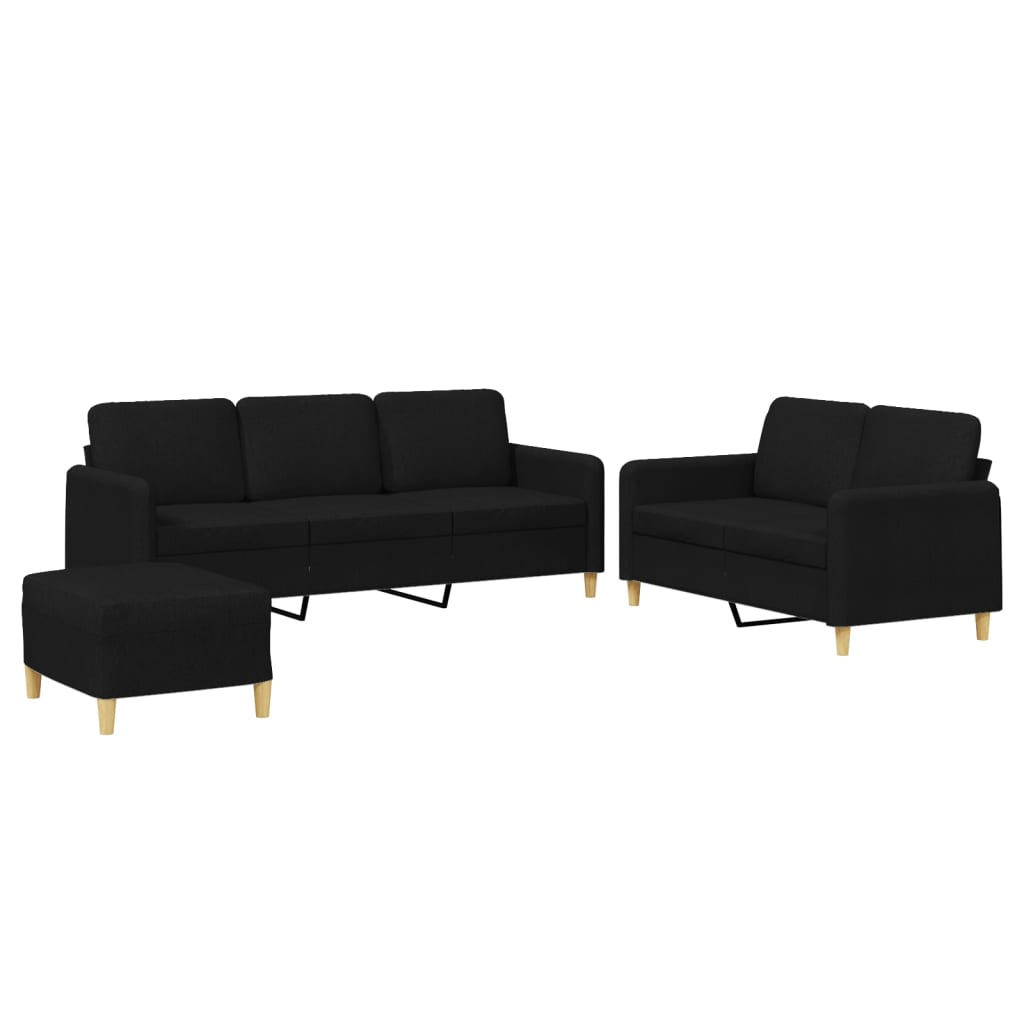 Set di Divani 3 pz con Cuscini Nero in Tessuto | homemem39