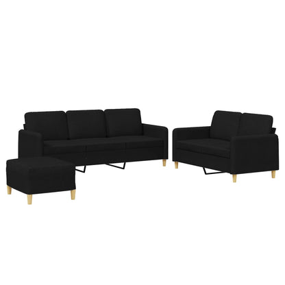 Set di Divani 3 pz con Cuscini Nero in Tessuto | homemem39