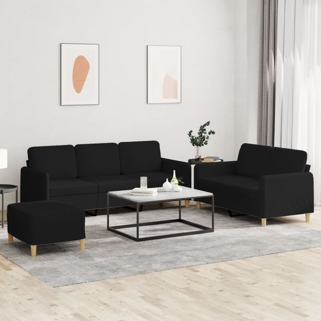 Set di Divani 3 pz con Cuscini Nero in Tessuto | homemem39