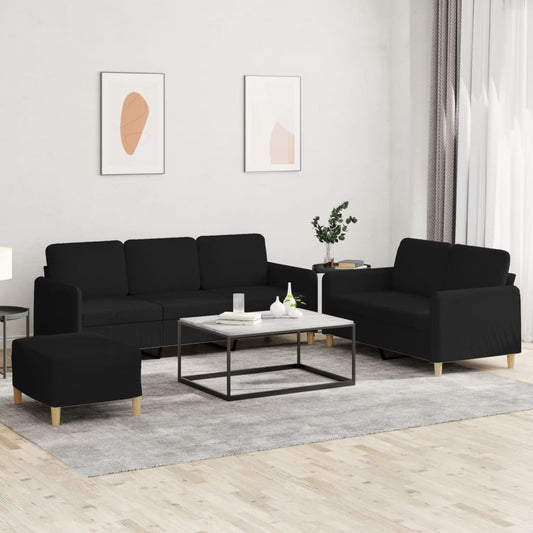 Set di Divani 3 pz con Cuscini Nero in Tessuto | homemem39