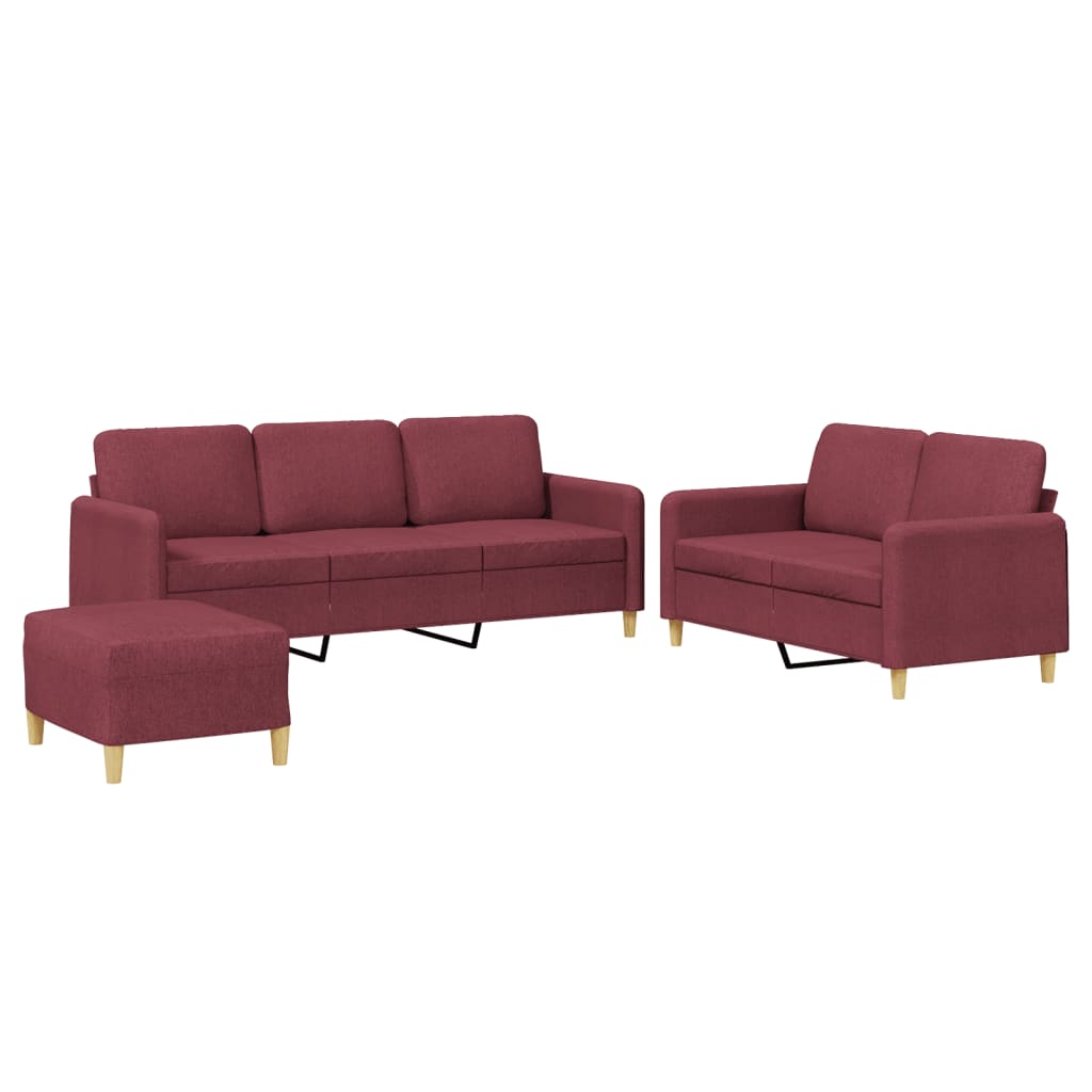 Set di Divani 3 pz con Cuscini Rosso Vino in Tessuto | homemem39