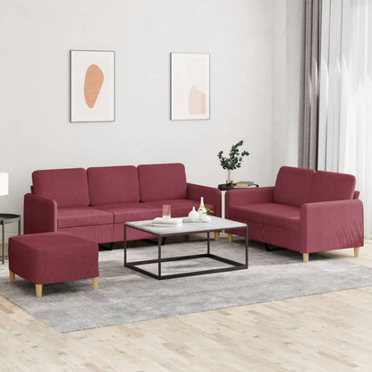 Set di Divani 3 pz con Cuscini Rosso Vino in Tessuto - homemem39