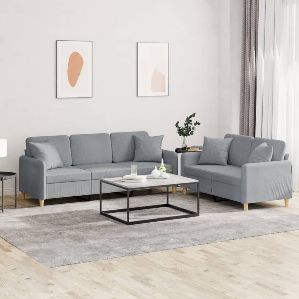 Set Divani 2 pz con Cuscini Grigio Chiaro in Tessuto | homemem39