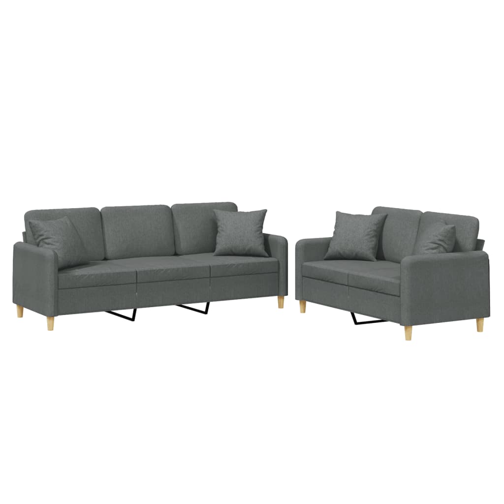 Set di Divani 2 pz con Cuscini Grigio Scuro in Tessuto | homemem39