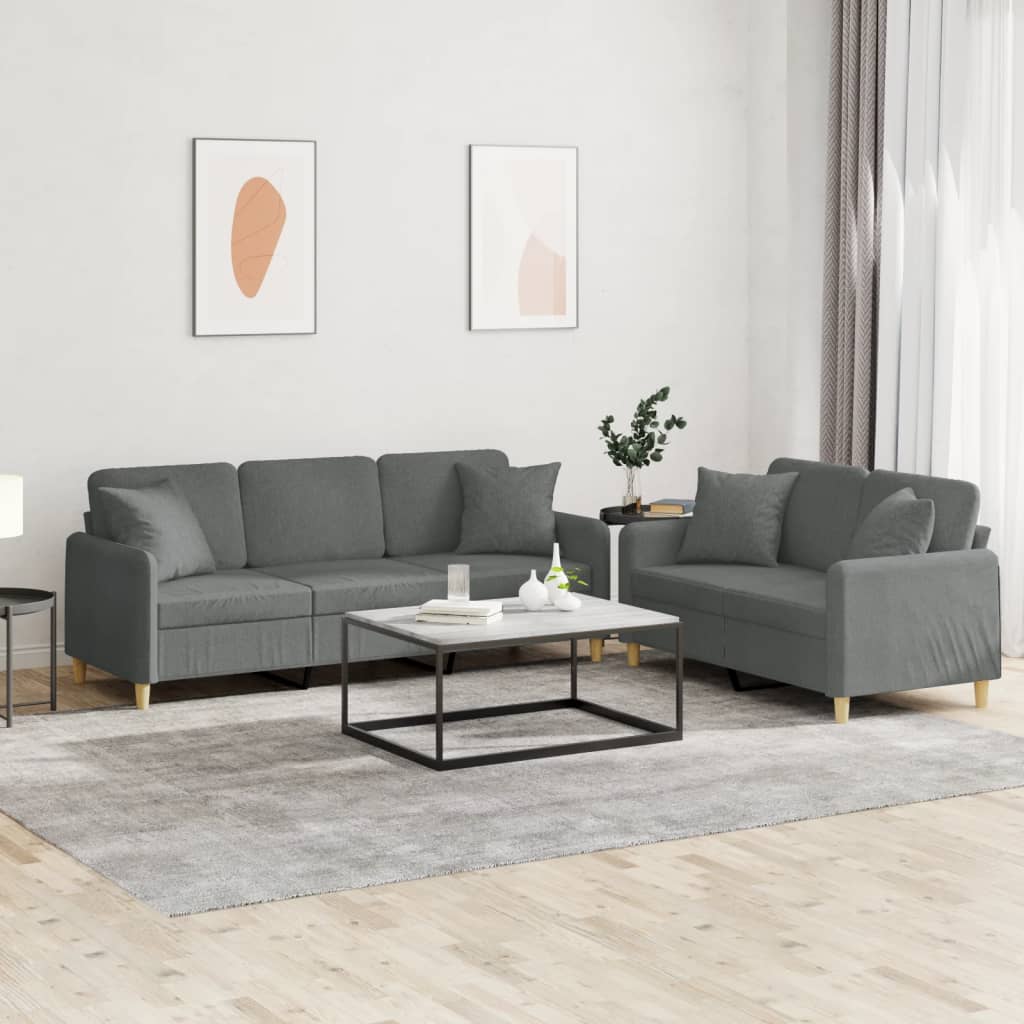 Set di Divani 2 pz con Cuscini Grigio Scuro in Tessuto | homemem39
