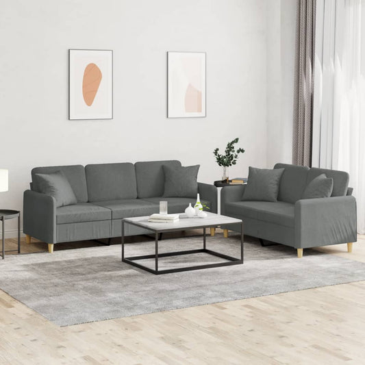 Set di Divani 2 pz con Cuscini Grigio Scuro in Tessuto | homemem39