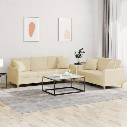 Set Divani 2 pz con Cuscini Crema in Tessuto