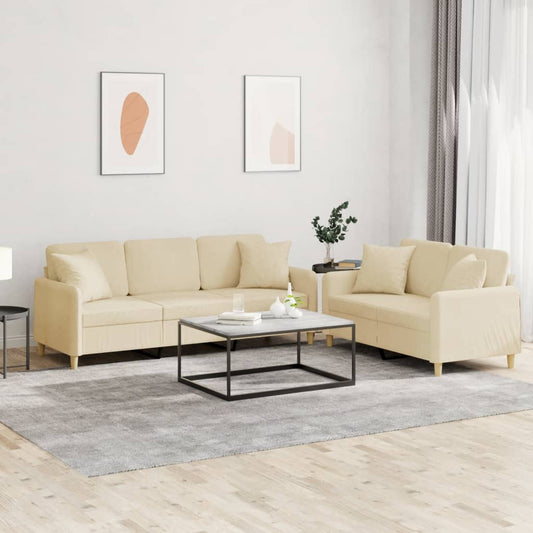 Set Divani 2 pz con Cuscini Crema in Tessuto
