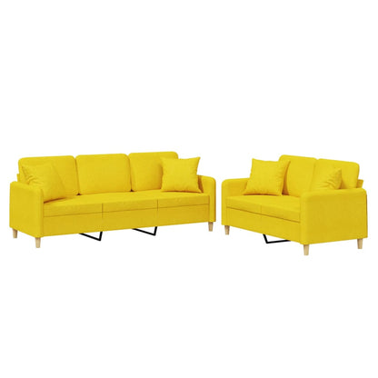 Set di Divani 2 pz con Cuscini Giallo Chiaro in Tessuto