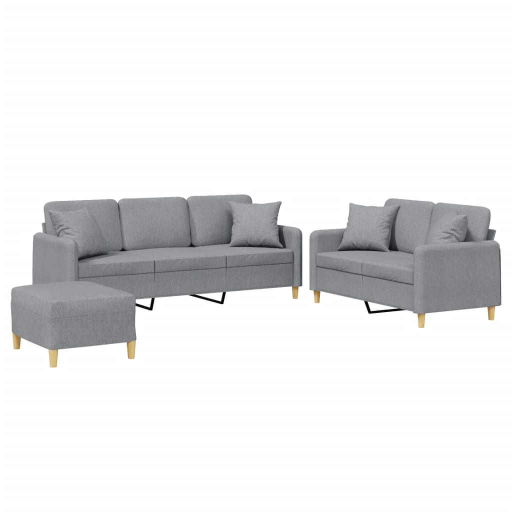 Set Divani 3 pz con Cuscini Grigio Chiaro in Tessuto | homemem39