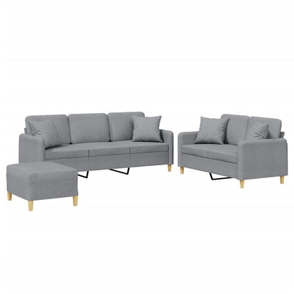 Set Divani 3 pz con Cuscini Grigio Chiaro in Tessuto - homemem39