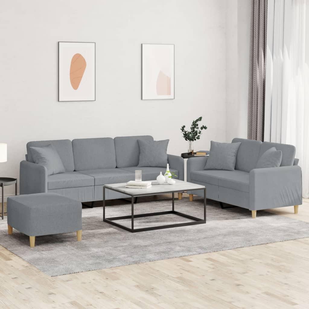 Set Divani 3 pz con Cuscini Grigio Chiaro in Tessuto | homemem39