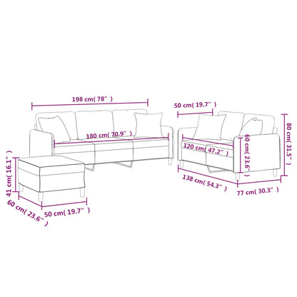 Set Divani 3 pz con Cuscini Crema in Tessuto