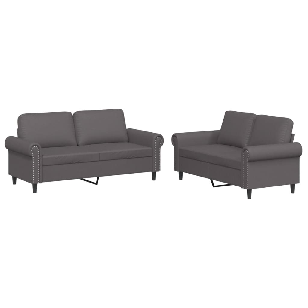 Set di Divani 2 pz con Cuscini Grigio in Similpelle | homemem39