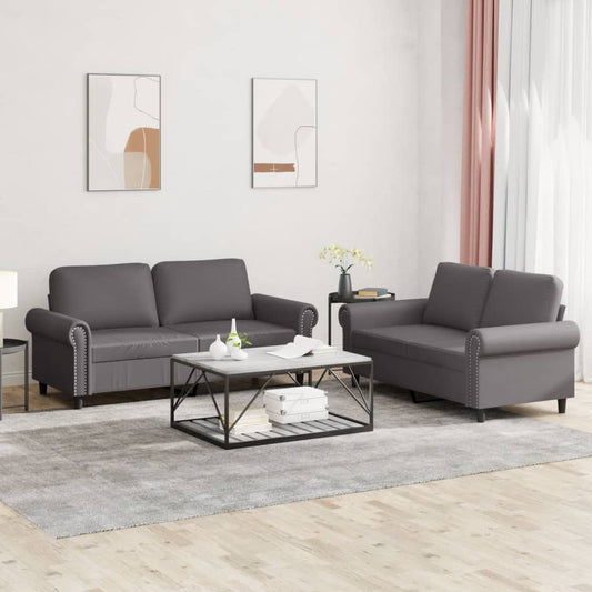 Set di Divani 2 pz con Cuscini Grigio in Similpelle | homemem39