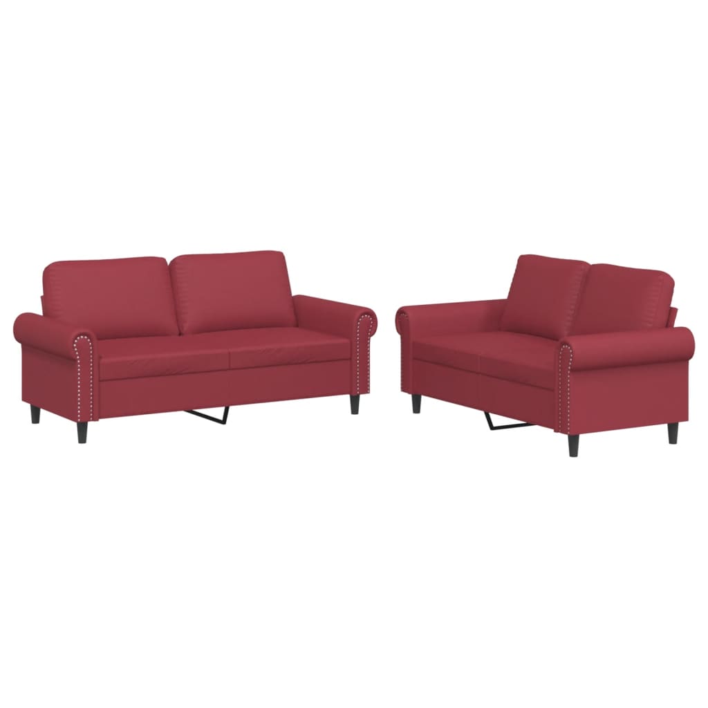 Set di Divani 2 pz con Cuscini Rosso Vino in Similpelle | homemem39