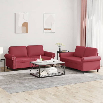 Set di Divani 2 pz con Cuscini Rosso Vino in Similpelle | homemem39