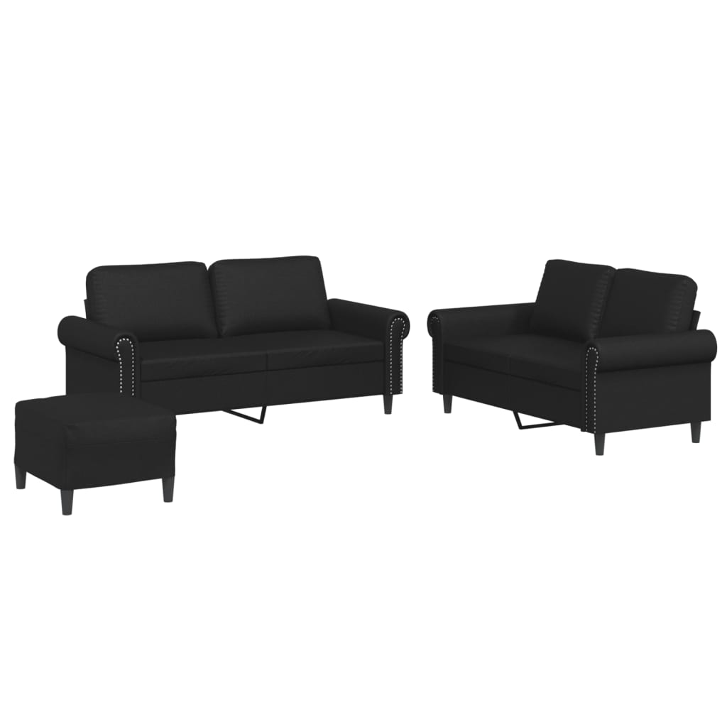 Set di Divani 3 pz con Cuscini Nero in Similpelle | homemem39