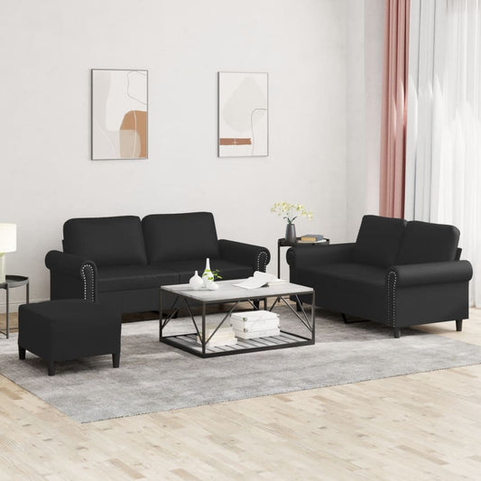 Set di Divani 3 pz con Cuscini Nero in Similpelle | homemem39