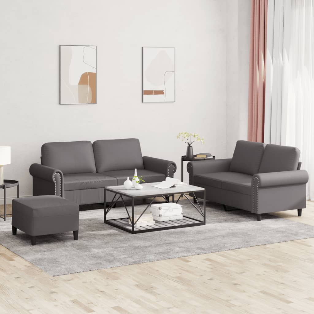 Set di Divani 3 pz con Cuscini Grigio in Similpelle - homemem39