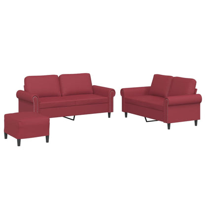 Set di Divani 3 pz con Cuscini Rosso Vino in Similpelle | homemem39