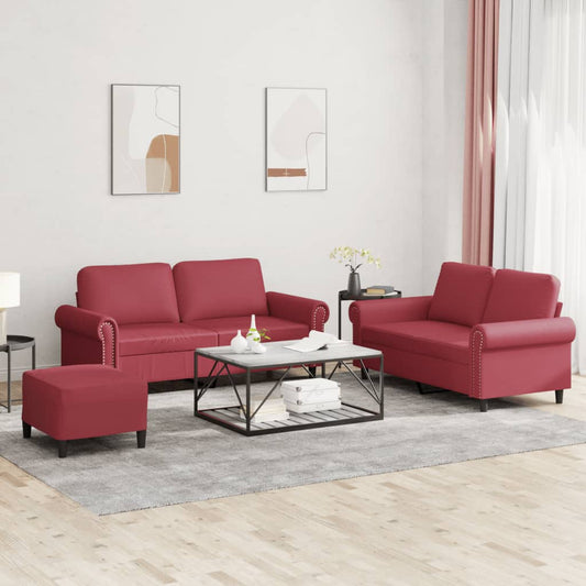 Set di Divani 3 pz con Cuscini Rosso Vino in Similpelle - homemem39