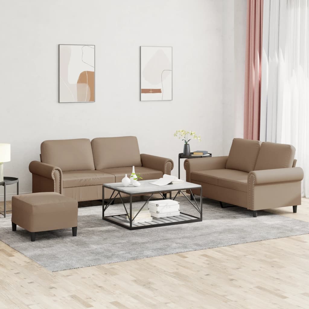 Set di Divani 3 pz con Cuscini cappuccino in Similpelle