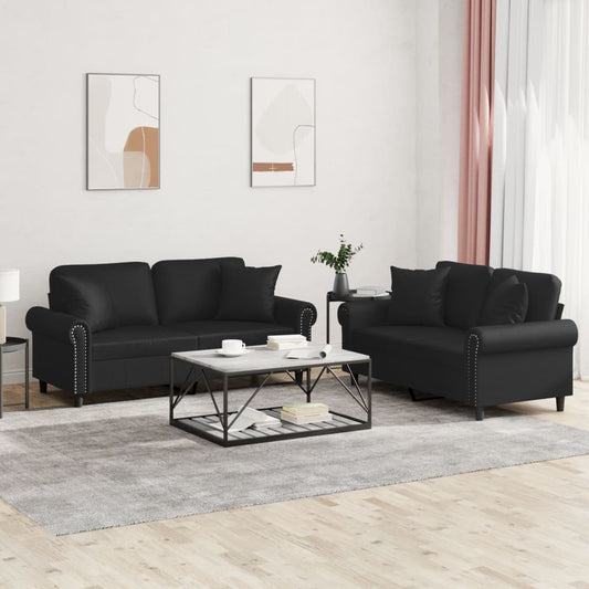 Set di Divani 2 pz con Cuscini Nero in Similpelle | homemem39