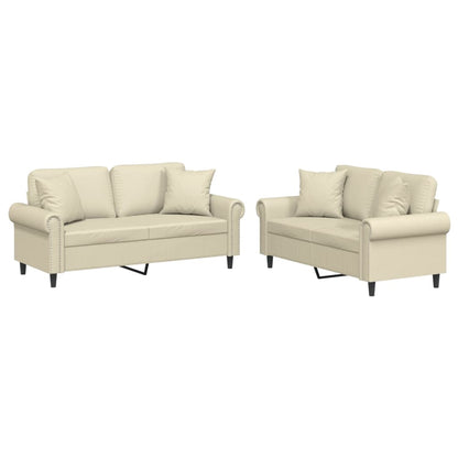 Set di Divani 2 pz con Cuscini Crema in Similpelle | homemem39