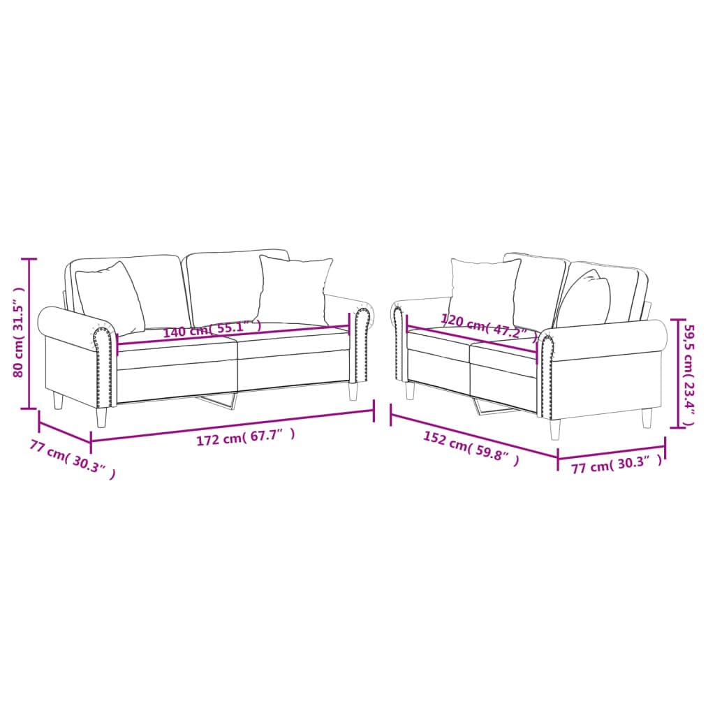 Set di Divani 2 pz con Cuscini Crema in Similpelle - homemem39