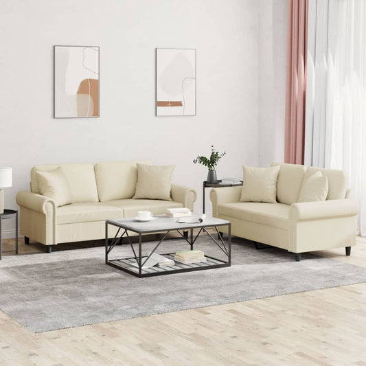Set di Divani 2 pz con Cuscini Crema in Similpelle | homemem39