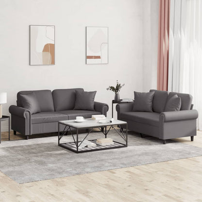 Set di Divani 2 pz con Cuscini Grigio in Similpelle | homemem39