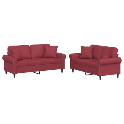 Set di Divani 2 pz con Cuscini Rosso Vino in Similpelle - homemem39