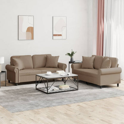 Set di Divani 2 pz con Cuscini Cappuccino in Similpelle
