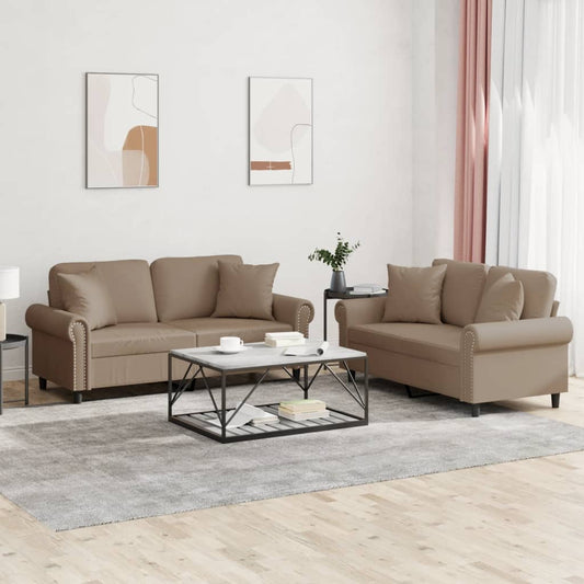 Set di Divani 2 pz con Cuscini Cappuccino in Similpelle
