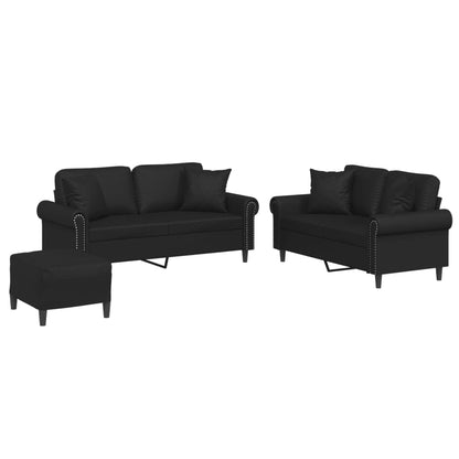 Set di Divani 3 pz con Cuscini Nero in Similpelle | homemem39