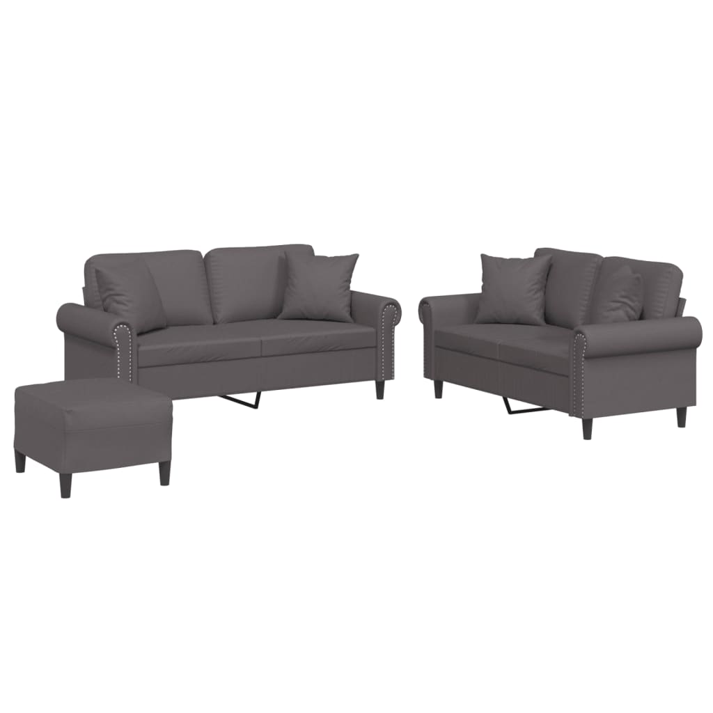 Set di Divani 3 pz con Cuscini Grigio in Similpelle - homemem39