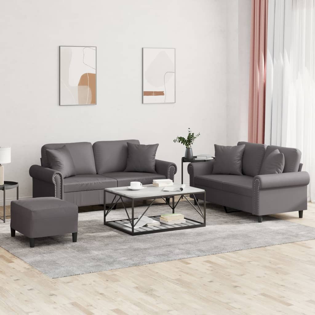 Set di Divani 3 pz con Cuscini Grigio in Similpelle - homemem39