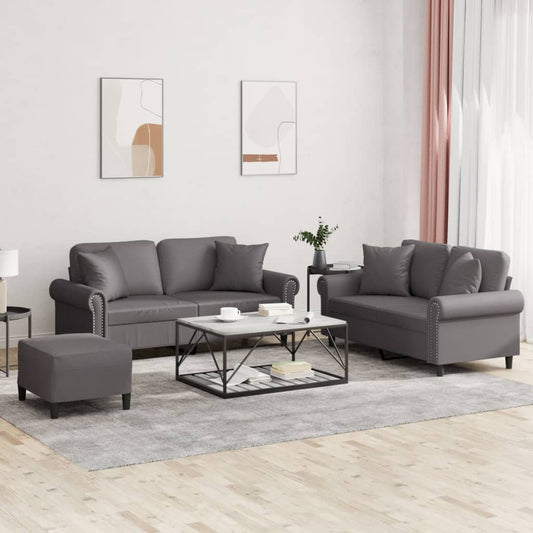 Set di Divani 3 pz con Cuscini Grigio in Similpelle - homemem39