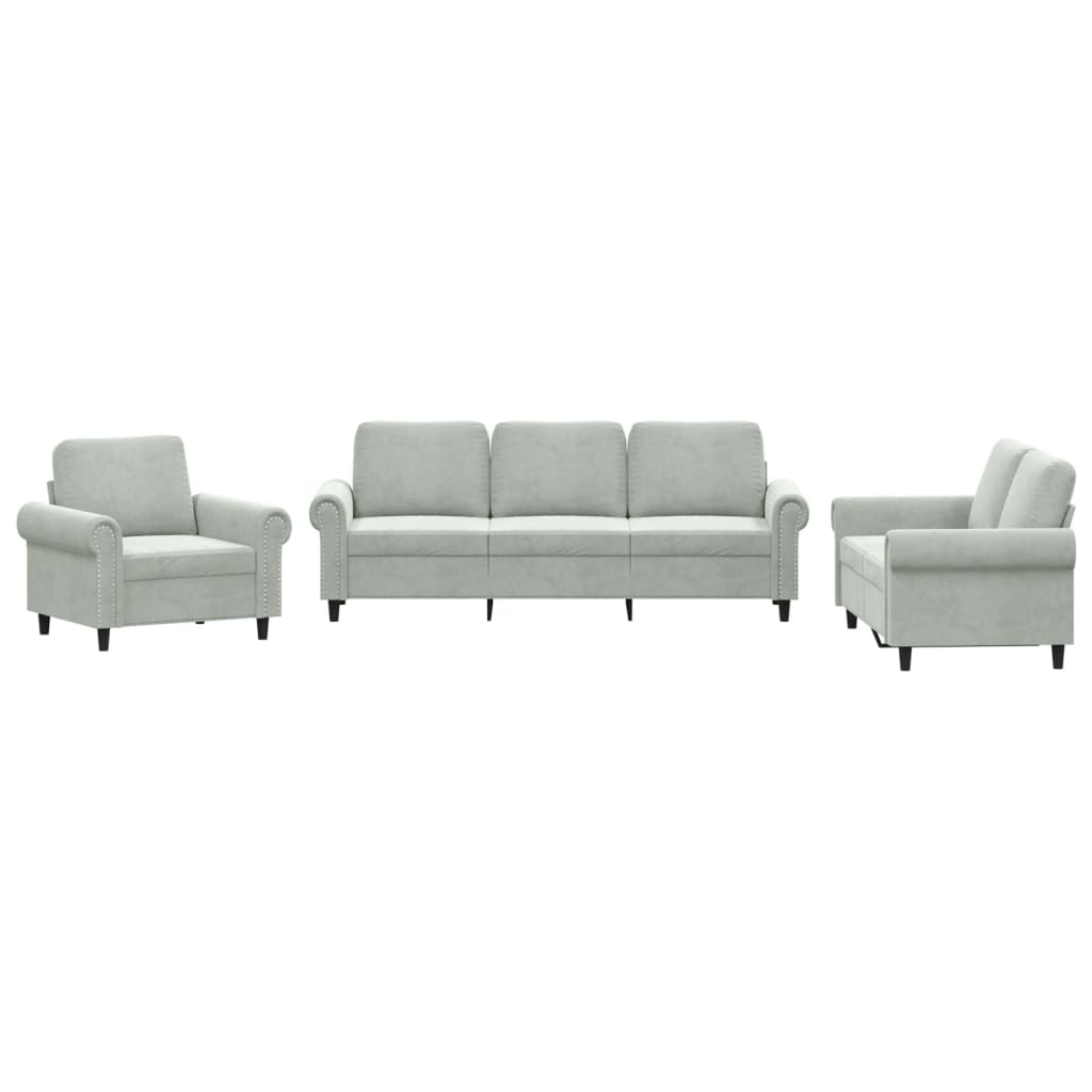 Set di Divani 3 pz con Cuscini Grigio Chiaro in Velluto | homemem39