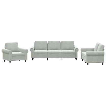 Set di Divani 3 pz con Cuscini Grigio Chiaro in Velluto | homemem39