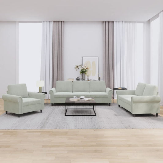 Set di Divani 3 pz con Cuscini Grigio Chiaro in Velluto | homemem39