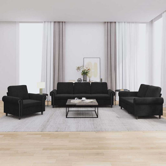 Set di Divani 3 pz con Cuscini Nero in Velluto | homemem39