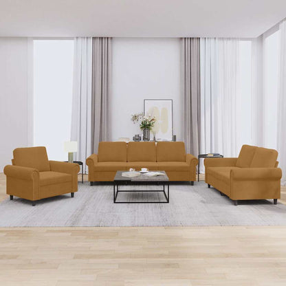 Set di Divani 3 pz con Cuscini Marrone in Velluto | homemem39